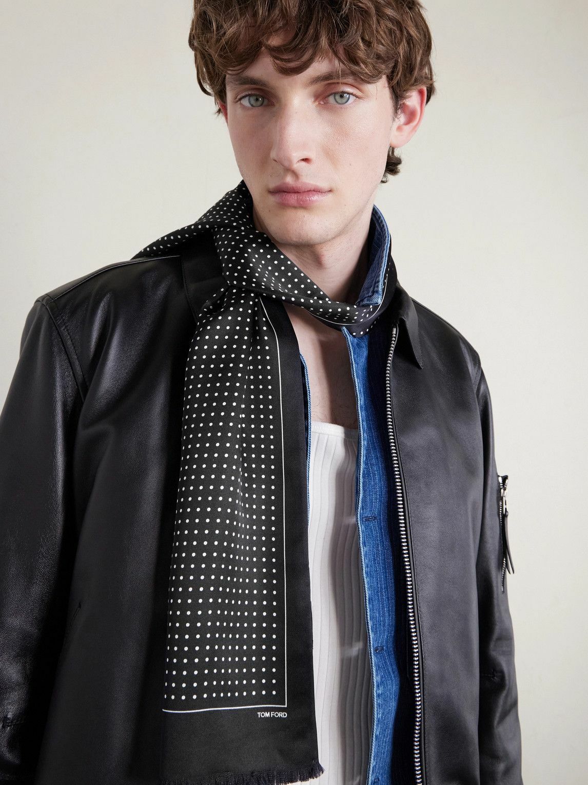TOM FORD - Polka-Dot Silk-Satin Scarf