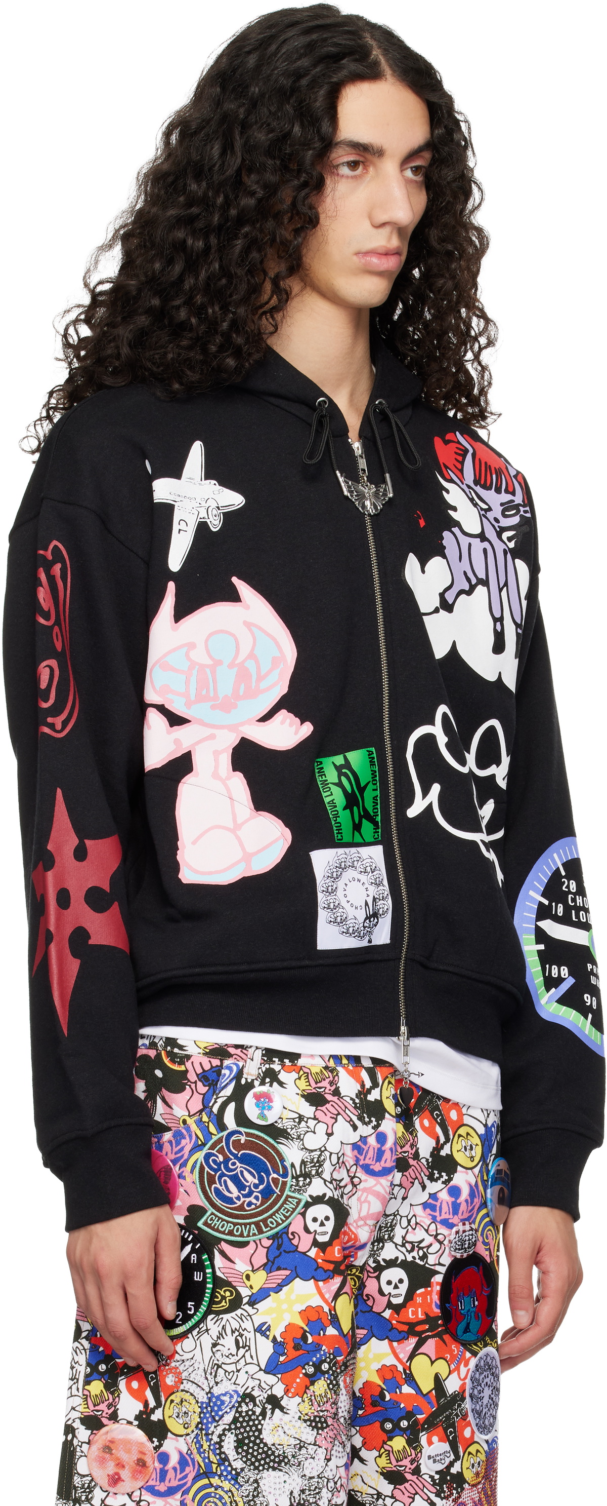 Chopova Lowena Black Flying High Zip Hoodie