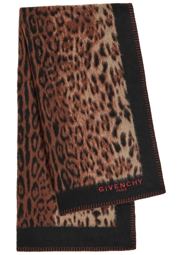 Photo: Givenchy Leopard-print Brushed Wool Scarf - Brown - One Size