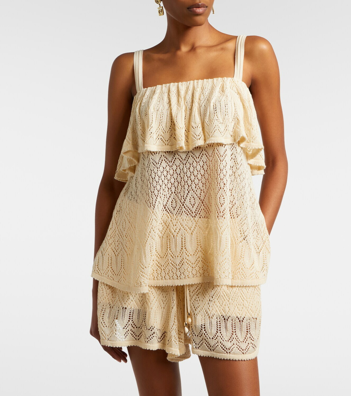 Zimmermann Mahon knitted ruffled lace top