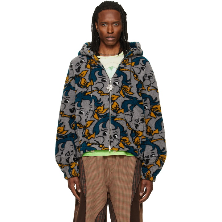 Photo: Chopova Lowena Gray 'Cheeky Girl' Oversized Hooded Fleece Jacket