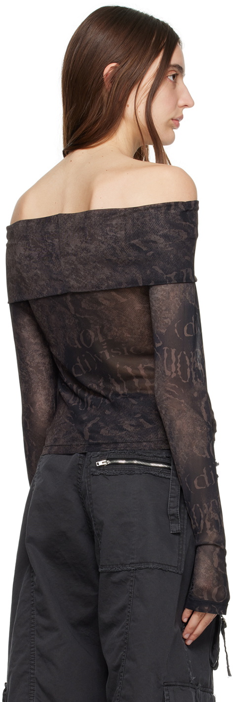 (di)vision Black & Brown Off-The-Shoulder Long Sleeve T-Shirt