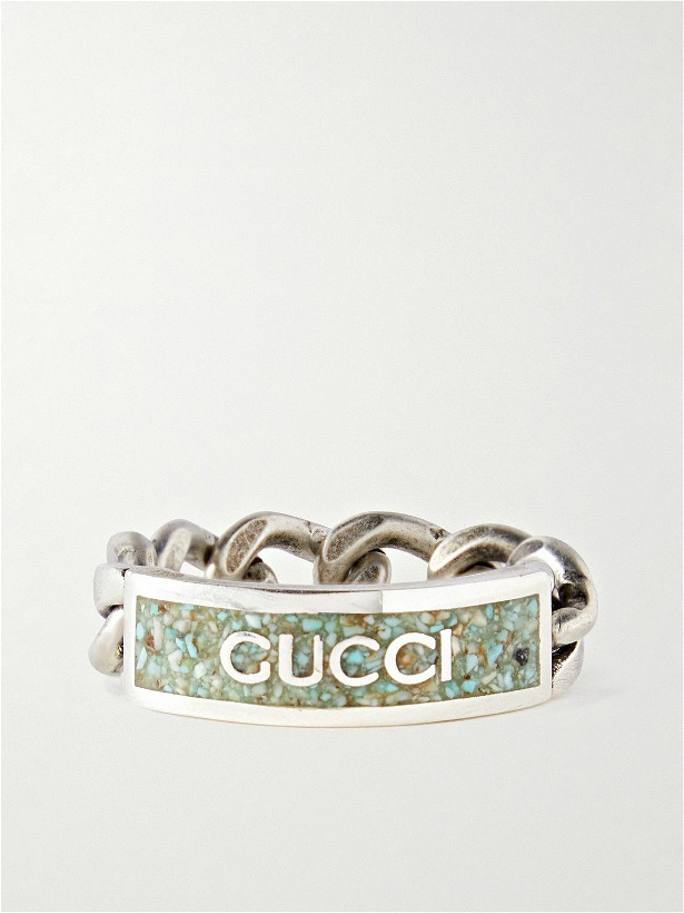 Photo: GUCCI - Sterling Silver and Enamel Chain Ring - Silver