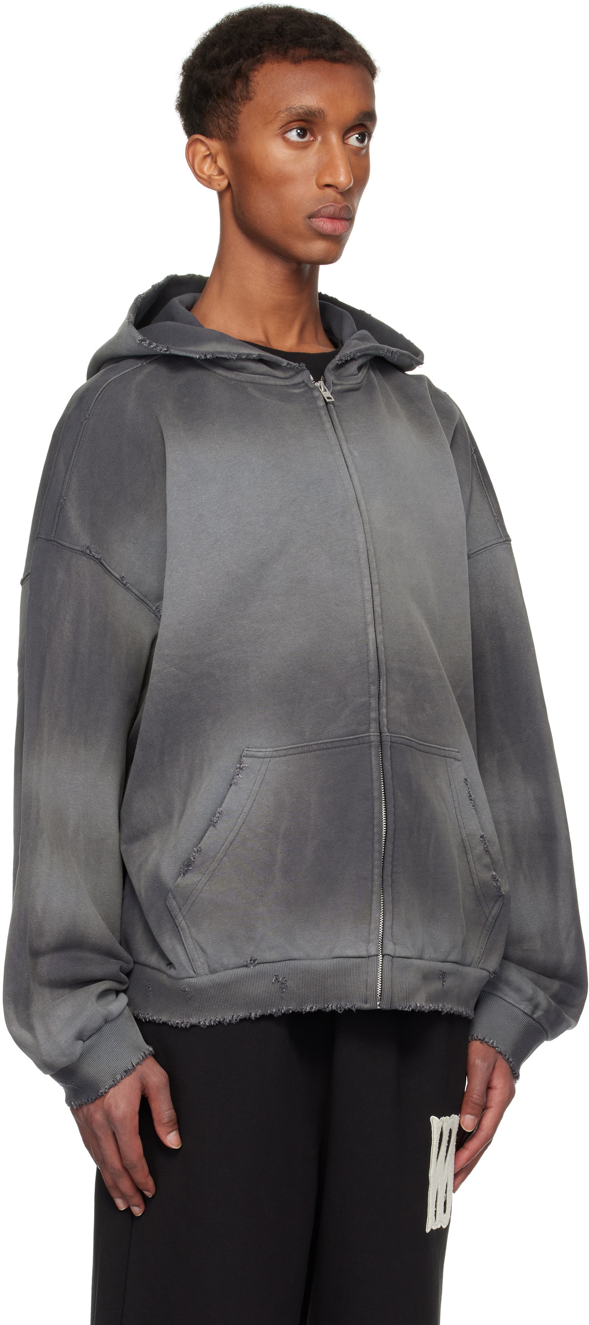 We11done Gray Distressed Zip-up Hoodie We11done