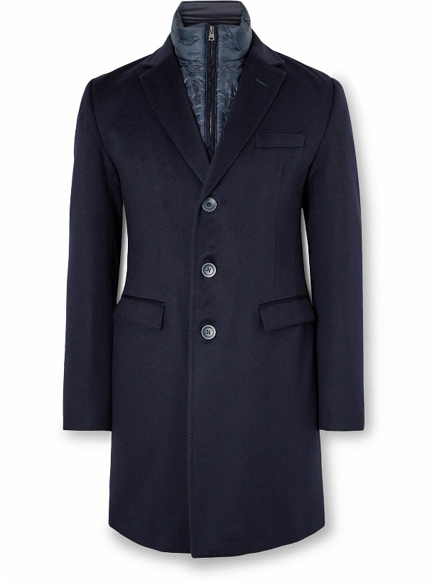 Photo: Herno - Cashmere Overcoat with Detachable Quilted Shell Bib - Blue