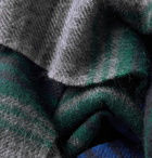 Mr P. - Fringed Striped Wool Scarf - Blue