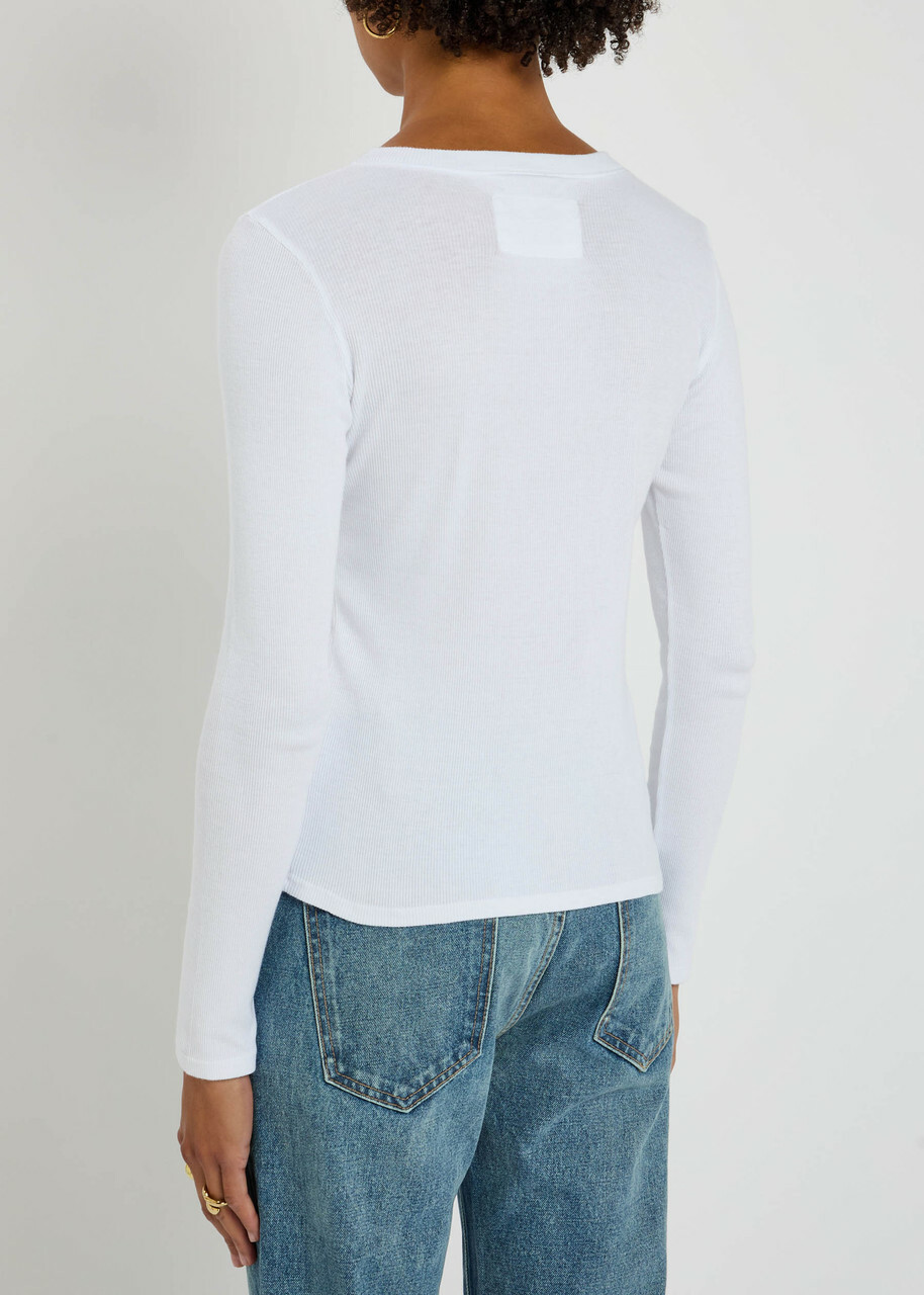 Nili Lotan Jordan Henley Ribbed Cotton top White