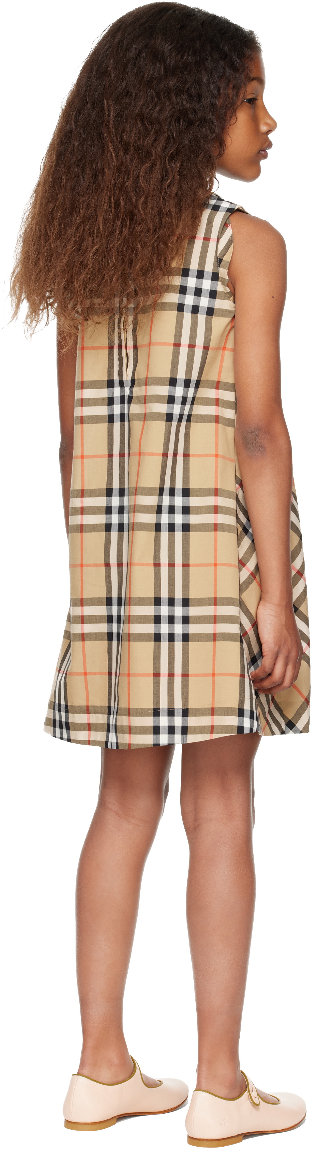 Burberry Kids Beige Check Cotton Poplin Dress