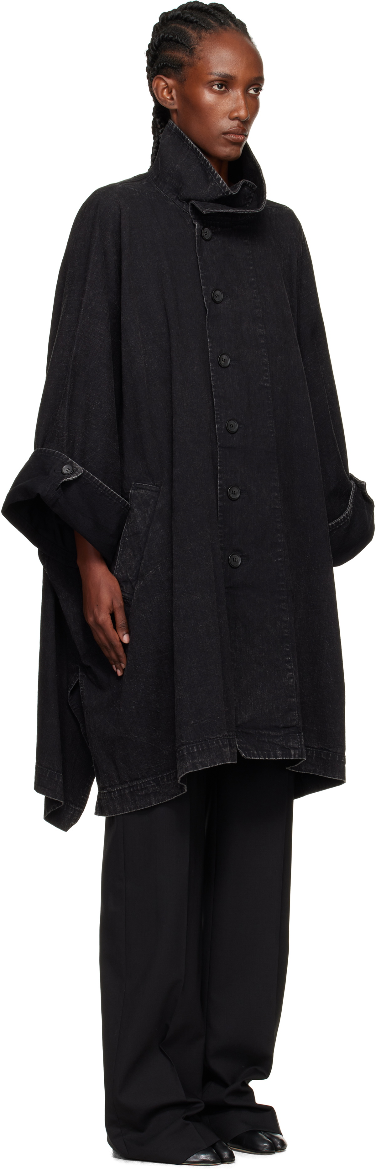 YOHJI YAMAMOTO Black High Neck Denim Coat