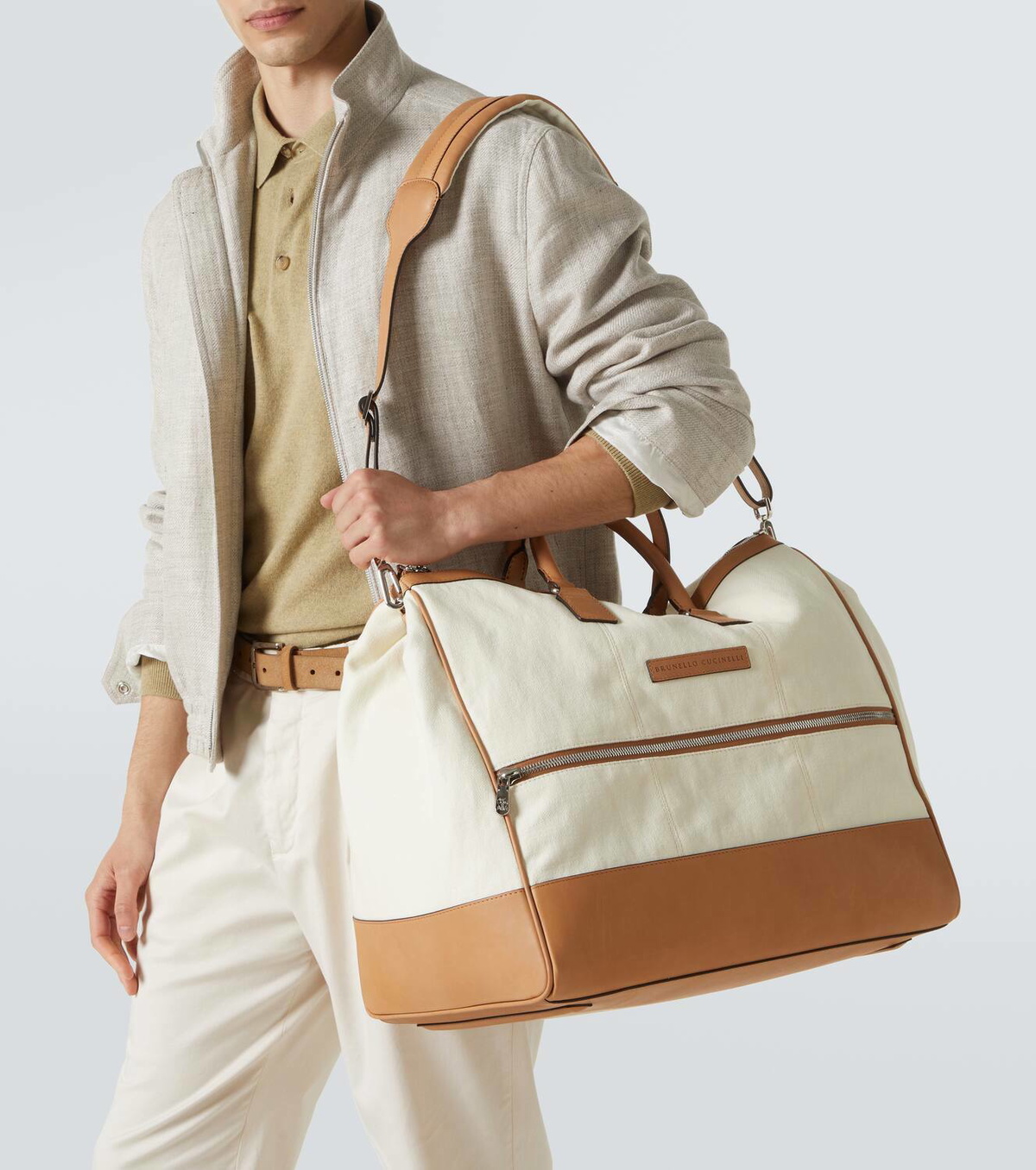Brunello Cucinelli Leather-trimmed canvas duffel bag