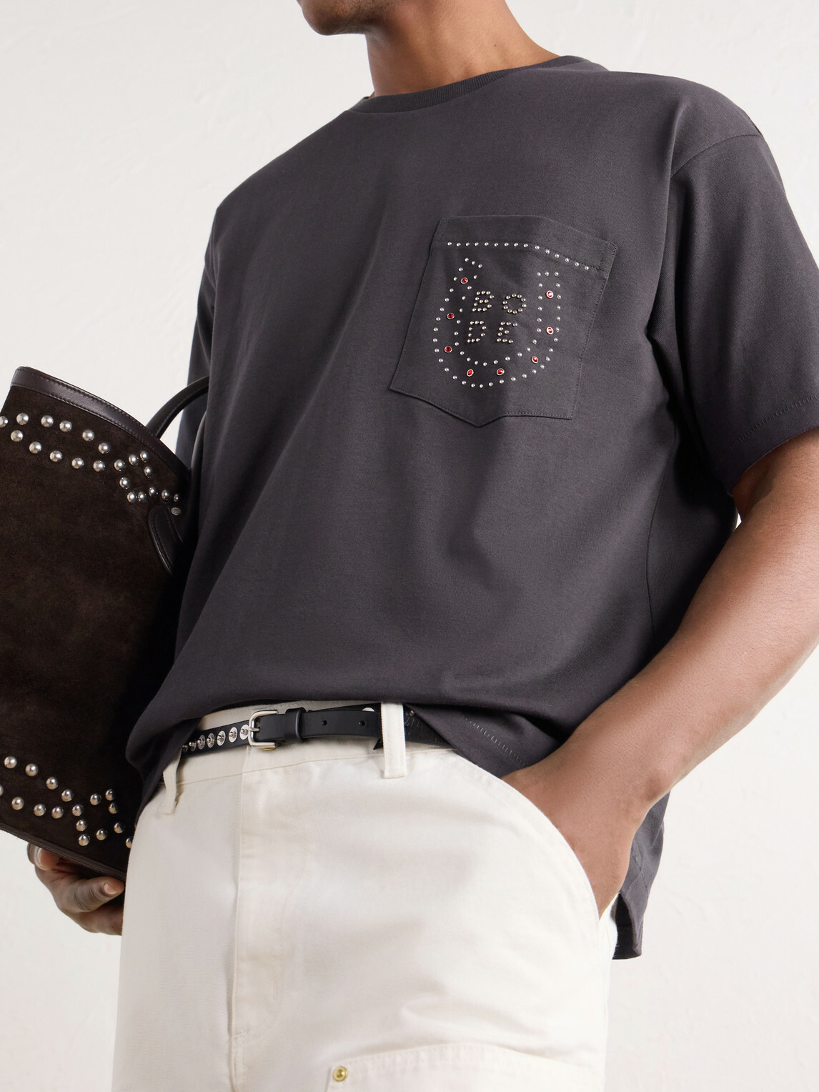 BODE - Studded Cotton-Jersey T-Shirt - Black