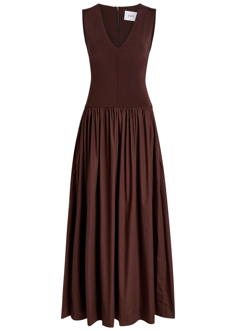 Esse Studios Cotton and Jersey Midi Dress Brown