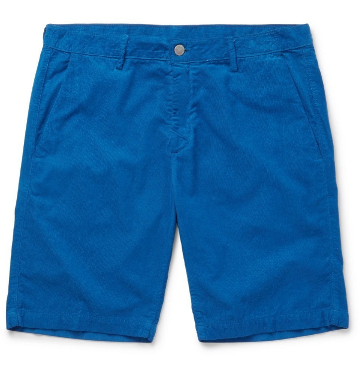 Photo: Massimo Alba - Slim-Fit Watercolour-Dyed Cotton-Corduroy Shorts - Men - Blue