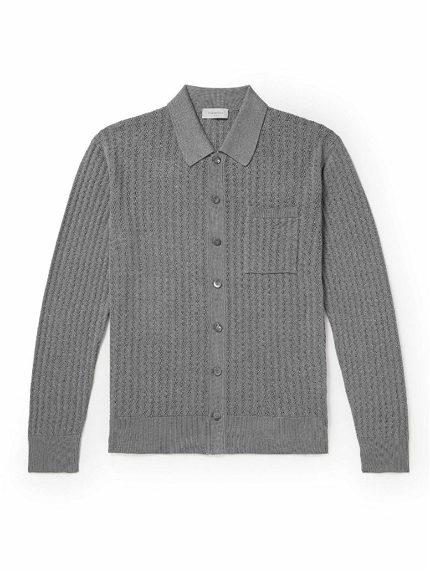 Photo: PIACENZA 1733 - Pointelle-Knit Silk and Linen-Blend Shirt - Gray