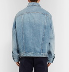 Valentino - Distressed Logo-Print Denim Jacket - Light blue