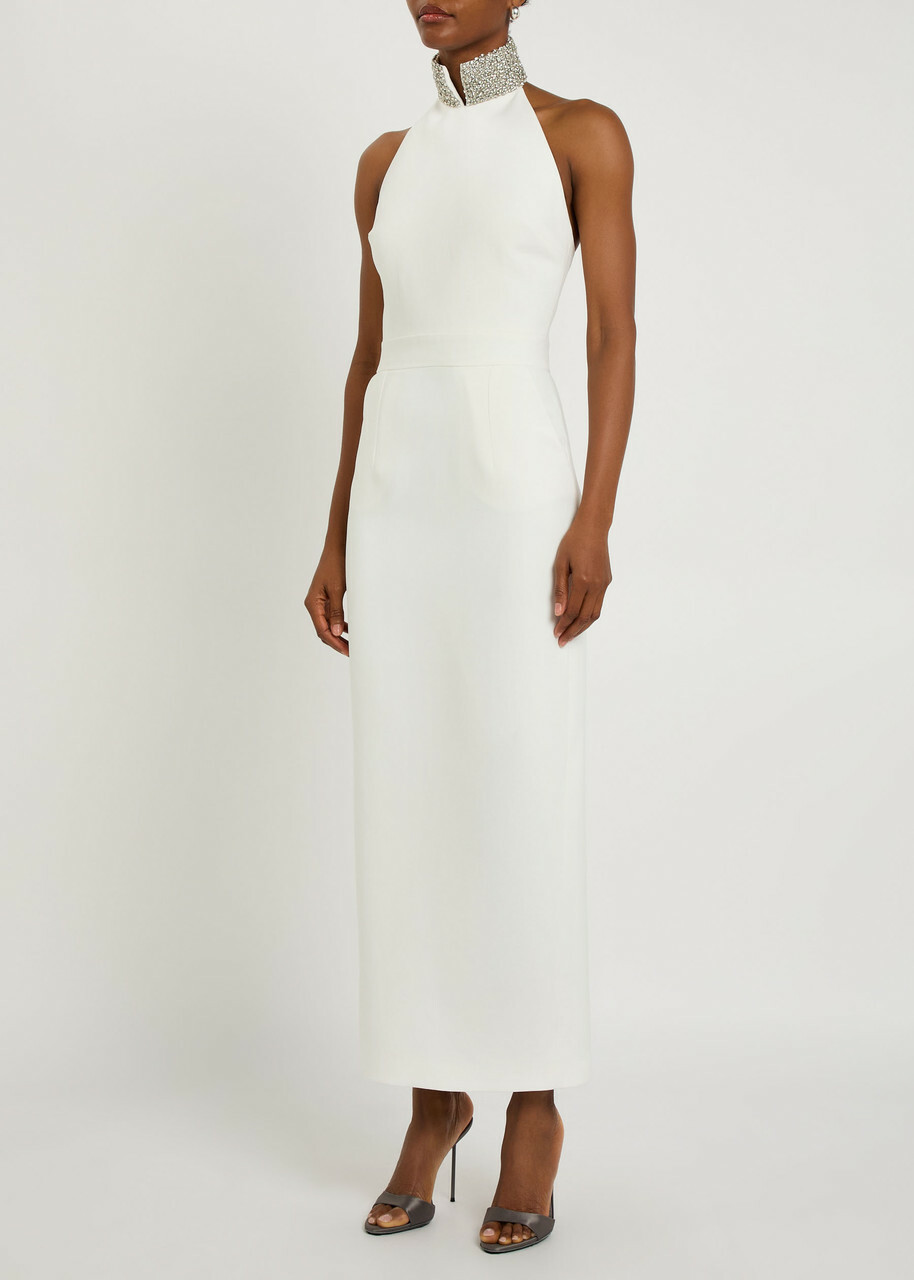 The New Arrivals Ilkyaz Ozel Hemingway Crystal-embellished Crepe Maxi Dress White