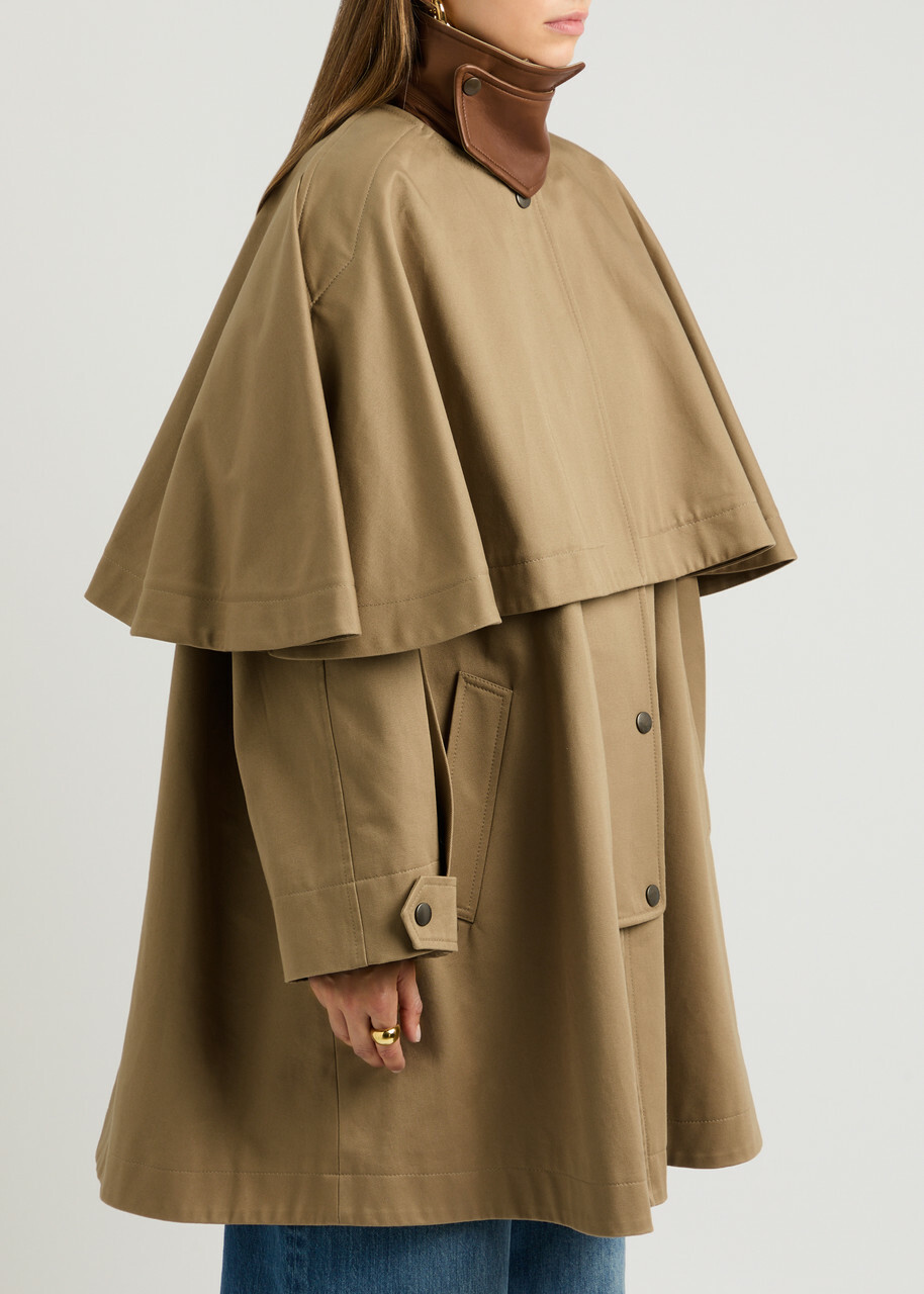 Chloe Women's Khaki Cape-Layered Cotton Coat Size 36 (UK8