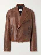 Maison Margiela - Cropped Distressed Full-Grain Leather Biker Jacket - Brown