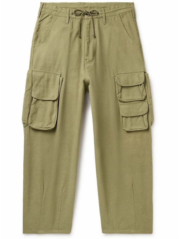 Photo: Story Mfg. - Forager Wide-Leg Organic Cotton-Canvas Drawstring Cargo Trousers - Green