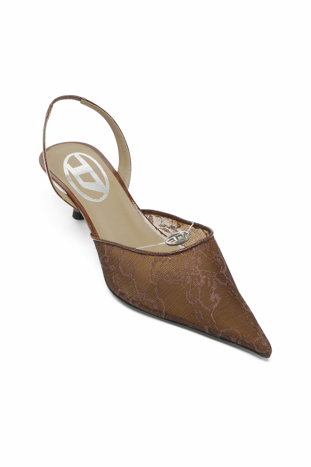 Diesel D-Ten & Half - Slingbacks in lace and leather - Heels Womens in Brown