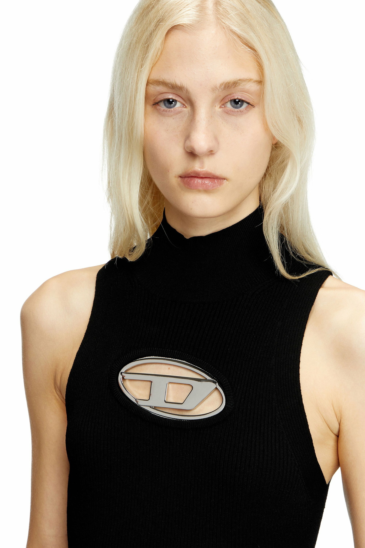 Diesel Short dress with cut-out and logo plaque - Dresses Womens in Multicolor Diesel Diesel Short dress with cut-out and logo plaque - Dresses Womens in Multicolor Diesel