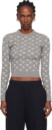 Marine Serre Gray Moon Jacquard Knit Fitted Crewneck Sweater