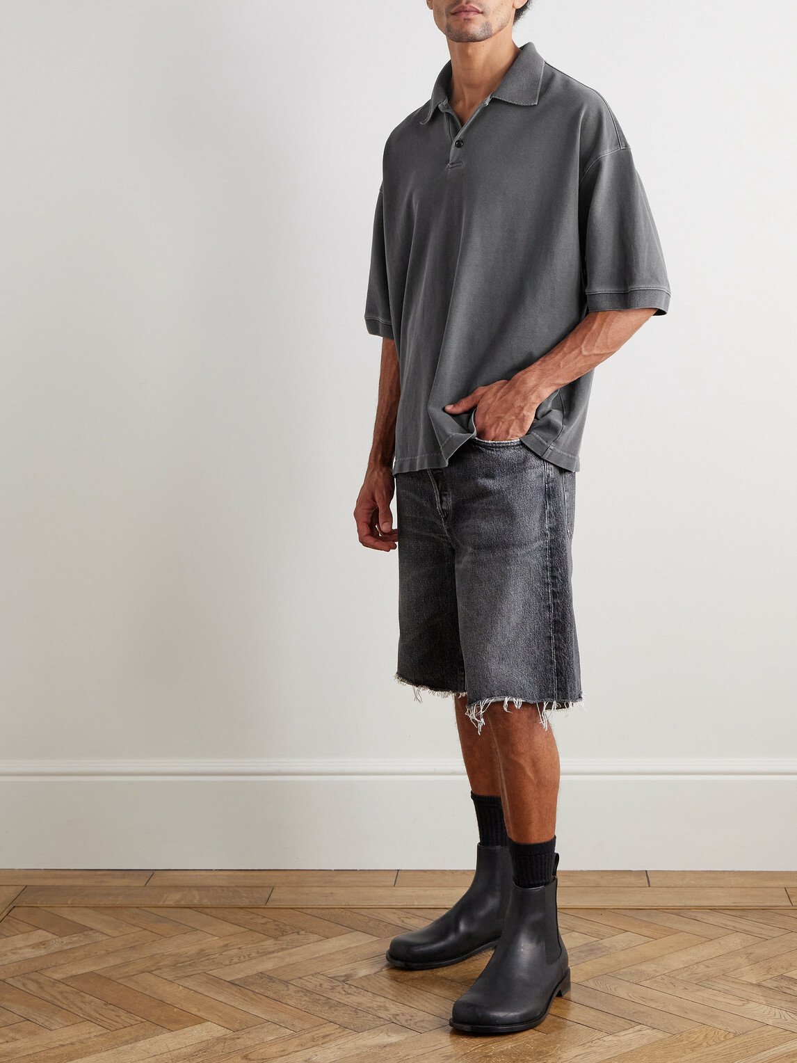AGOLDE - Curren Cotton-Jersey Polo Shirt - Gray