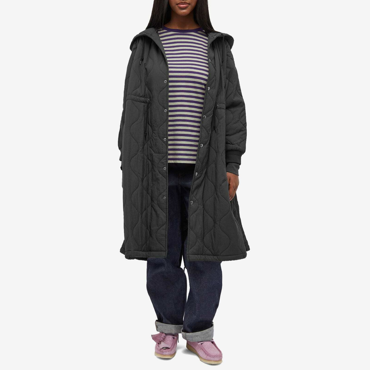 Beams Boy Women's NY Quilt Parka Jacket in Black