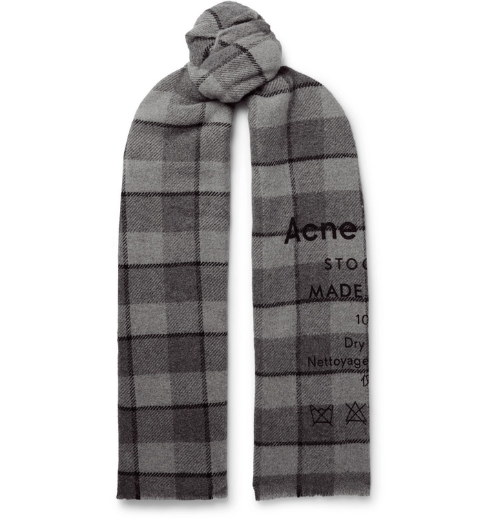 Photo: Acne Studios - Cassiar Fringed Printed Checked Wool Scarf - Gray