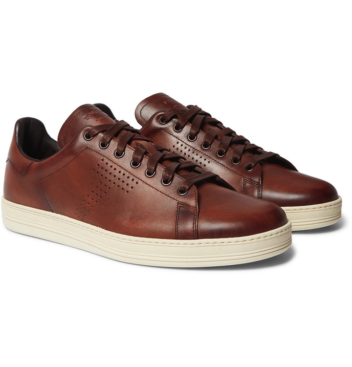 Photo: TOM FORD - Warwick Perforated Leather Sneakers - Brown