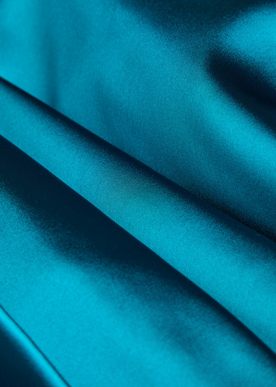 Talbot Runhof Gathered Satin Midi Dress Teal
