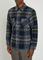 Wax London Whiting Checked Wool-blend Overshirt Navy