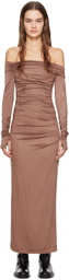 Helmut Lang Brown Off-The-Shoulder Maxi Dress