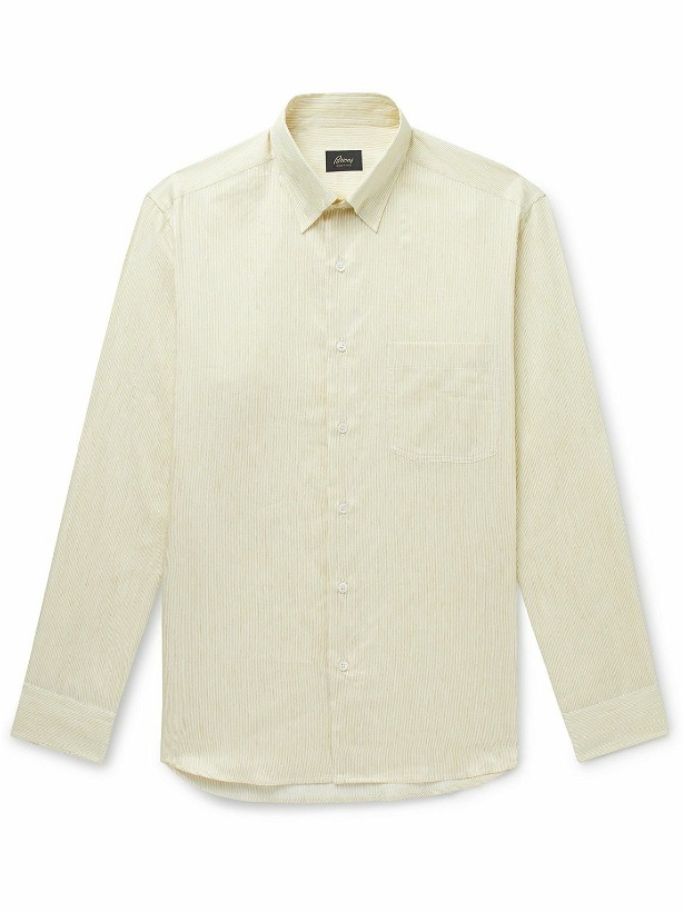 Photo: Brioni - Striped Cotton and Linen-Blend Shirt - Yellow