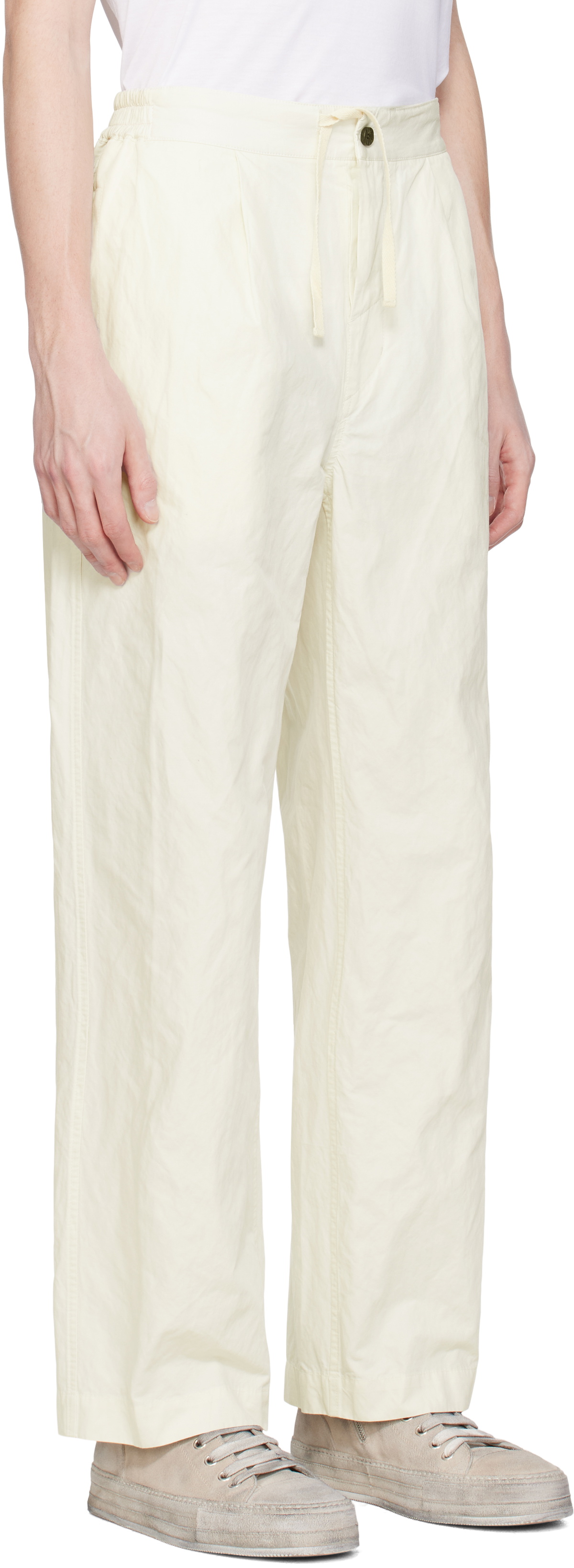 DOCUMENT Off-White Cotton Metal Tucked Trousers