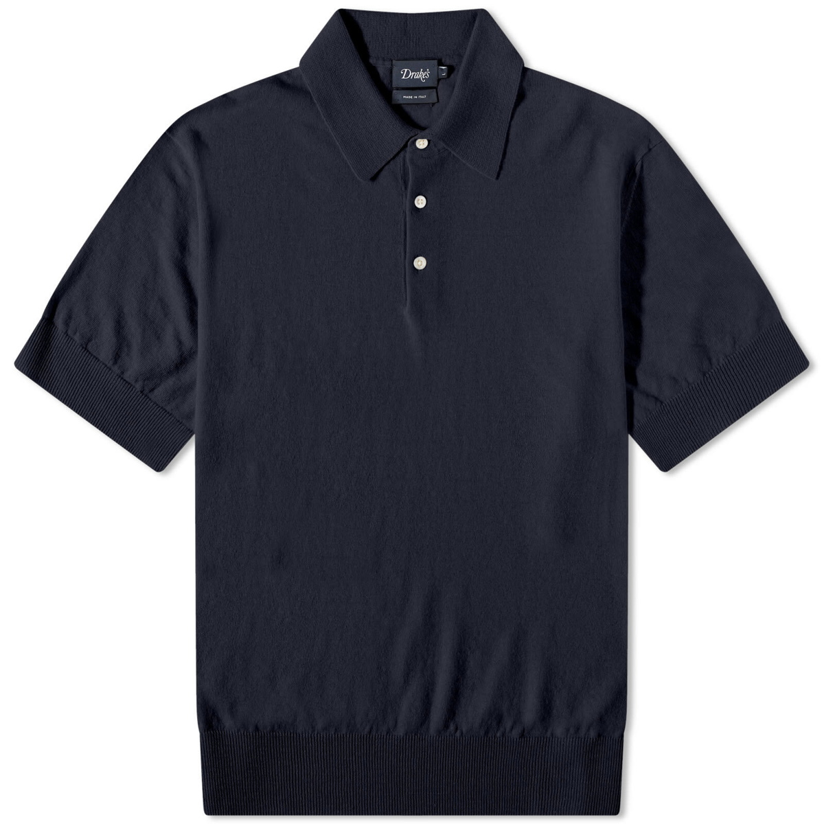 Drake's Men's Cotton-Linen Knitted Polo Shirt in Navy Drake's