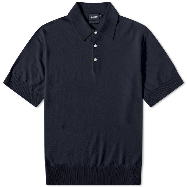 Photo: Drake's Men's Cotton-Linen Knitted Polo Shirt in Navy