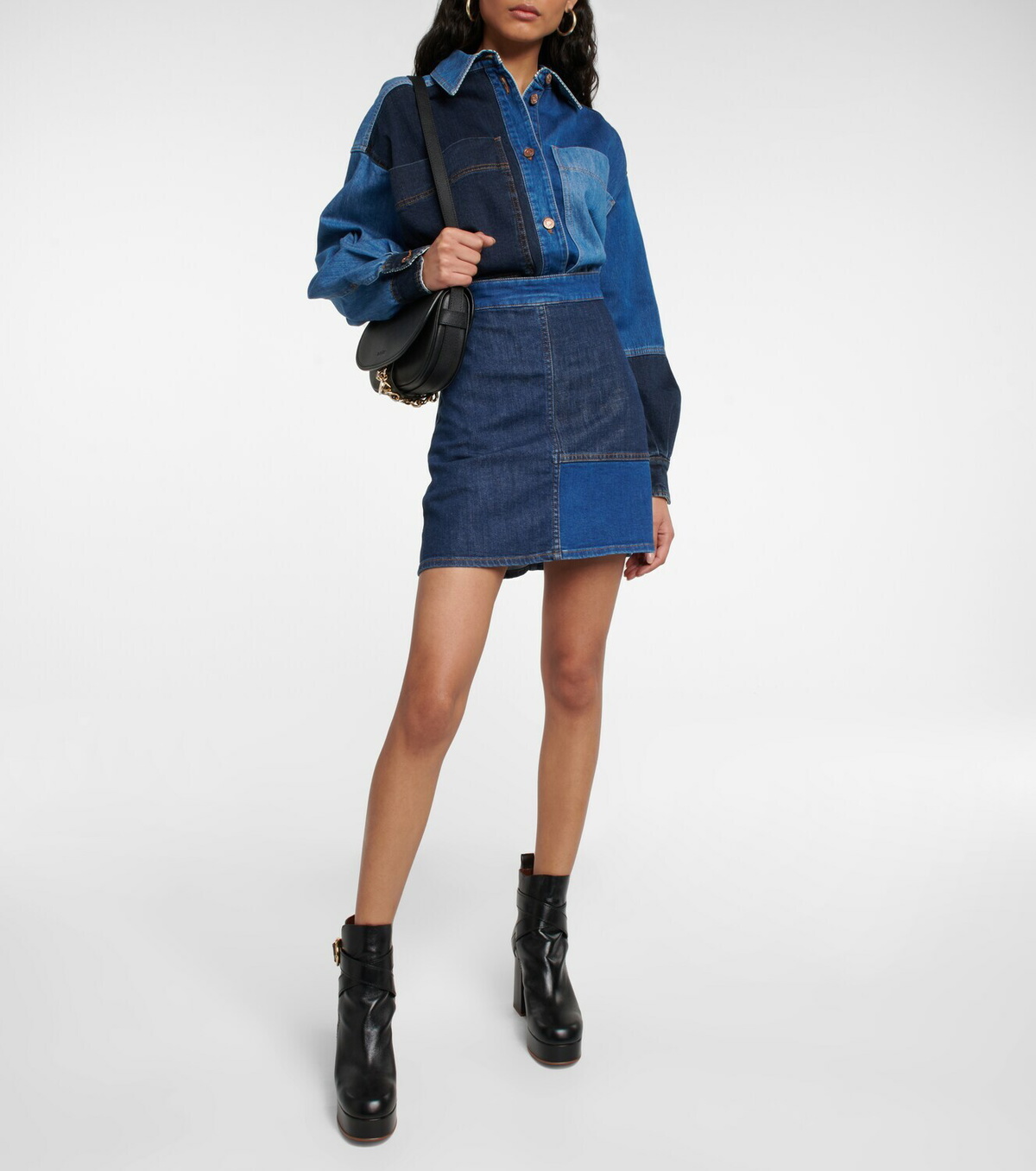 See By Chloe - Patchwork denim miniskirt