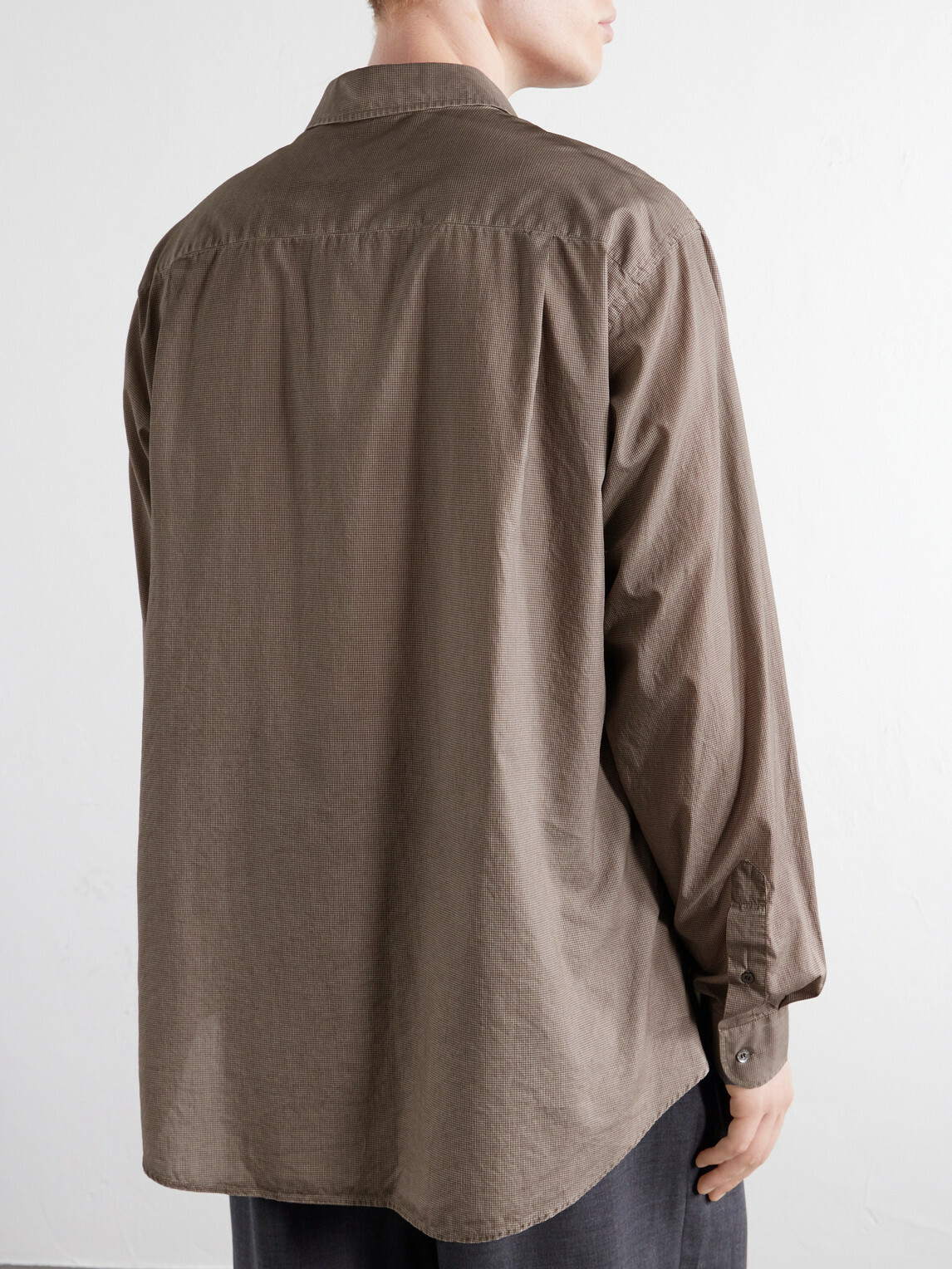 Maison Margiela - Camp-Collar Distressed Checked Cotton-Poplin Shirt - Neutrals