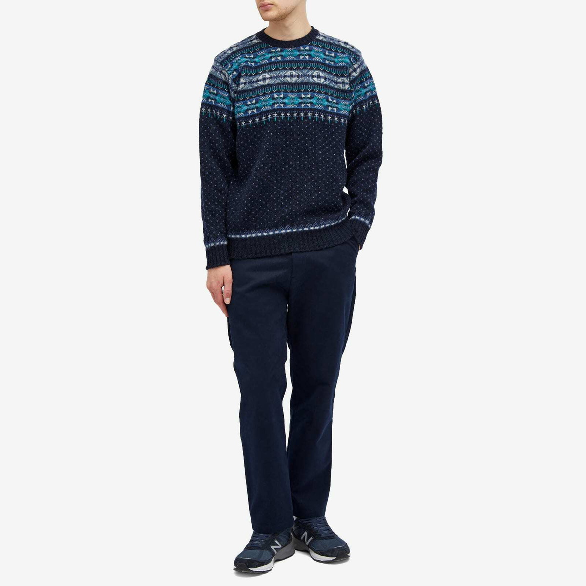 Jamieson's of Shetland Men's Nordic Fair Isle Crew Knit in Navy