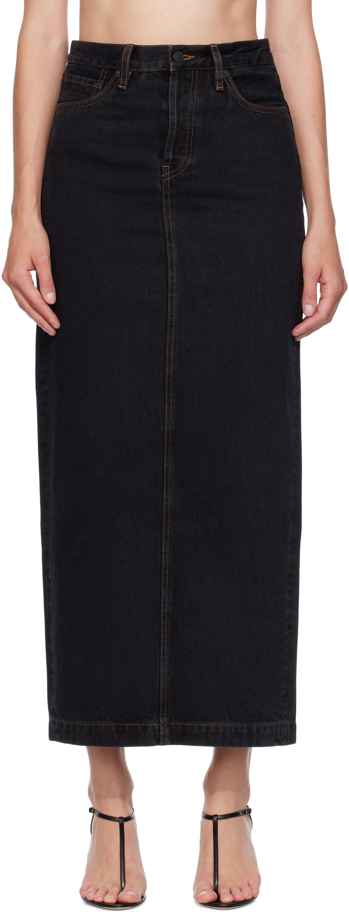 WARDROBE.NYC Black Denim Column Midi Skirt