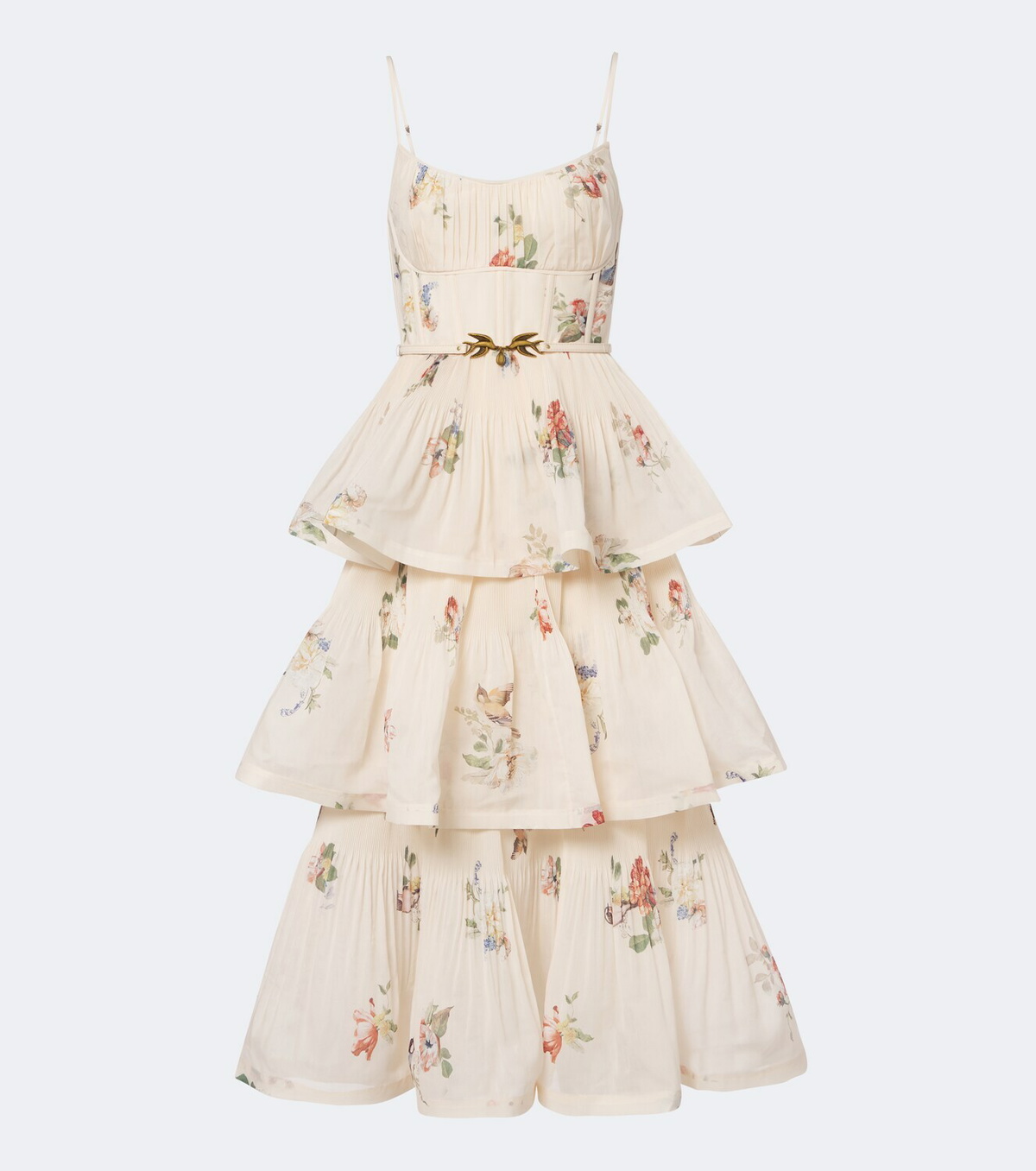 Zimmermann Floral pleated tiered bustier dress