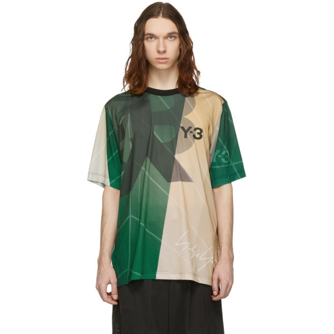 Photo: Y-3 Beige and Green AOP Football T-Shirt