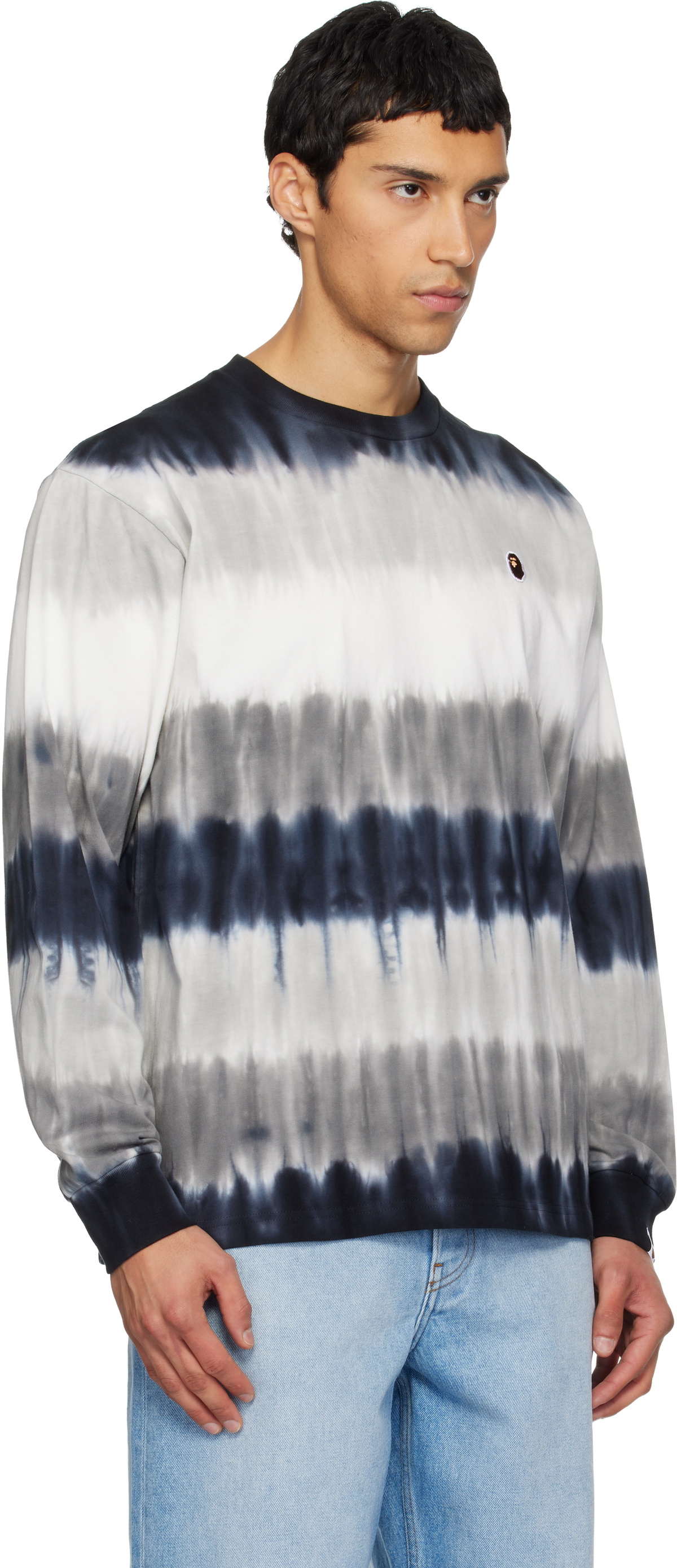 BAPE Black & White Drip Stripe LS T-shirt