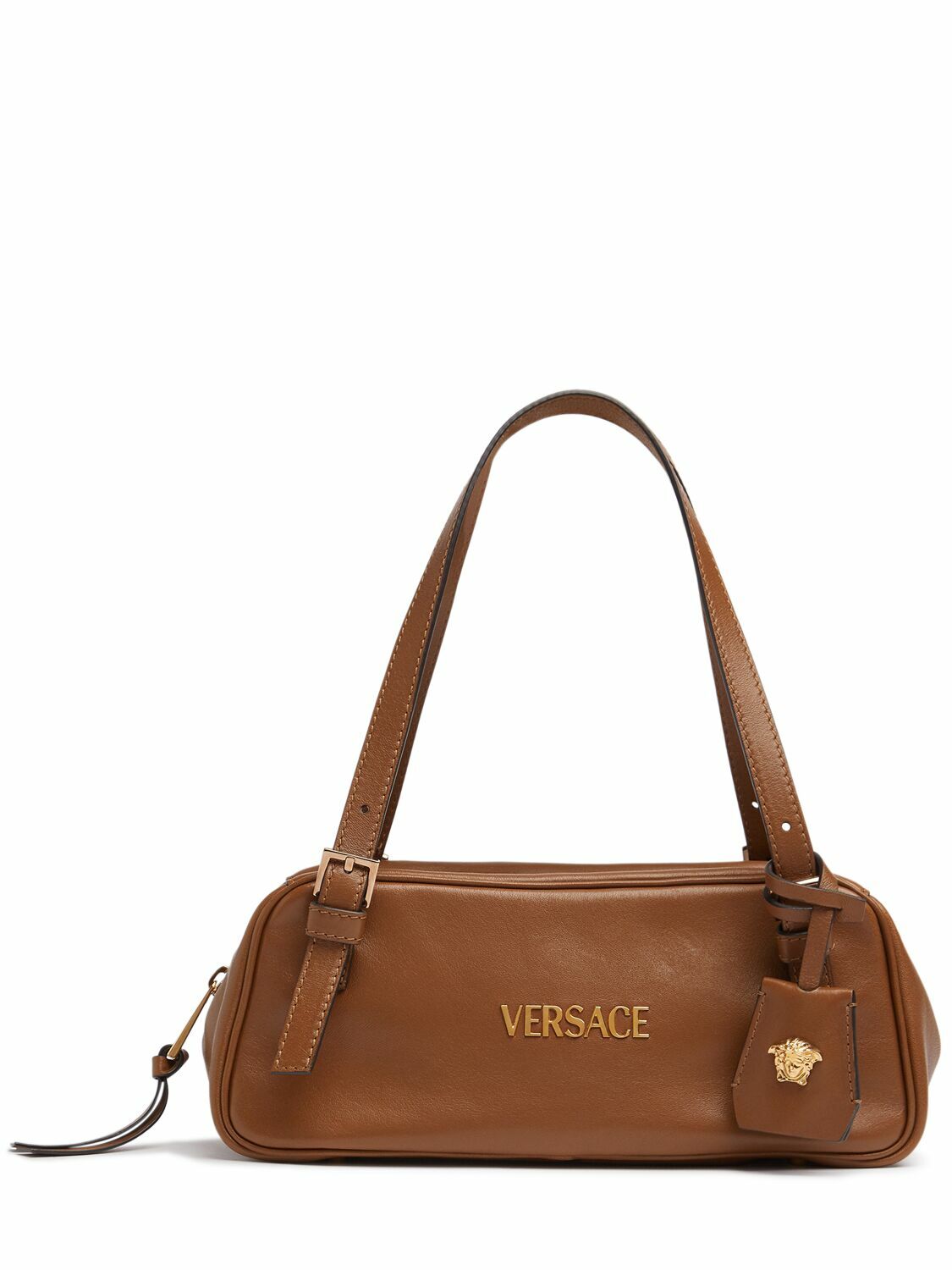 【関税＆送料込み】Versace Leather Shoulder Bag Tag Bowling Medium leather shoulder bag in black - Versace