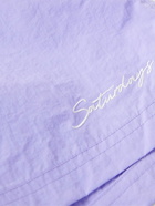 Saturdays NYC - Tyler Straight-Leg Logo-Embroidered Crinkled-Shell Shorts - Purple