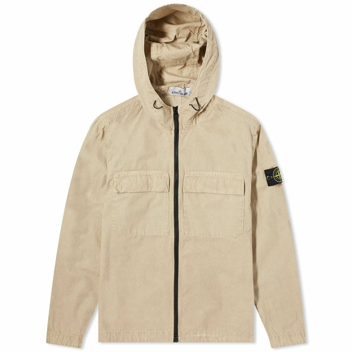 Photo: Stone Island Men's Brushed Cotton Canvas Hooded Overshirt in Sand