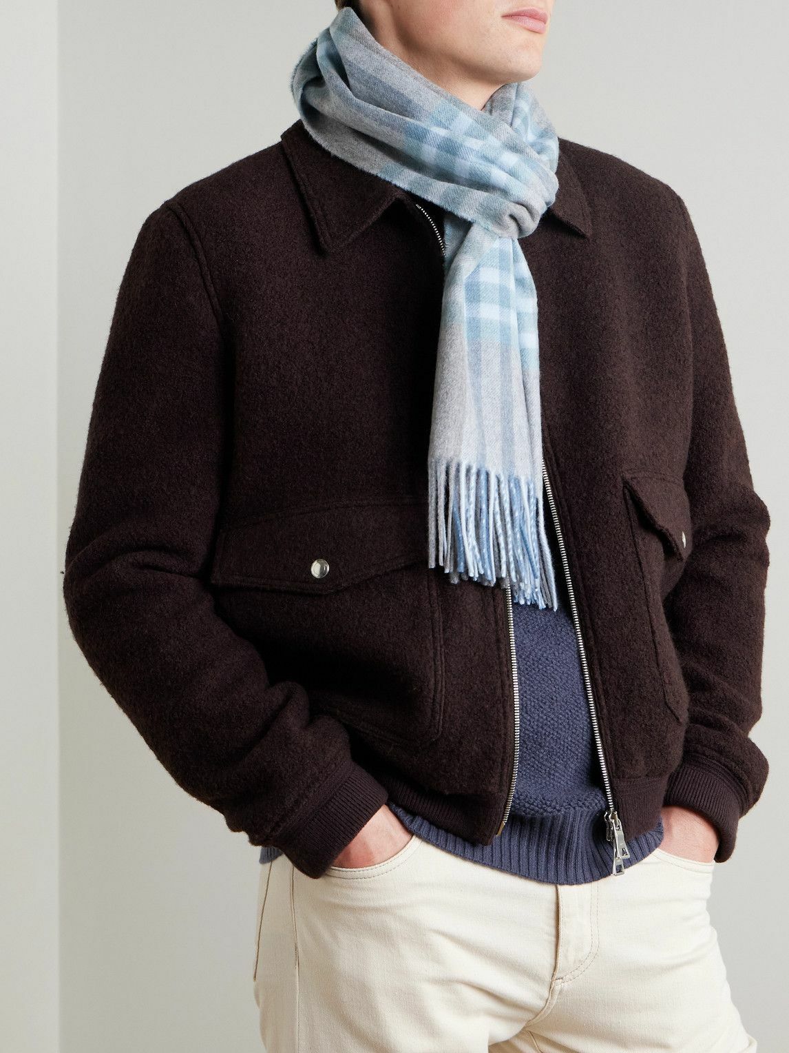 Johnstons of Elgin - Fringed Checked Cashmere Scarf