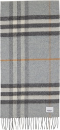 Burberry Gray Reversible Monogram & Check Scarf