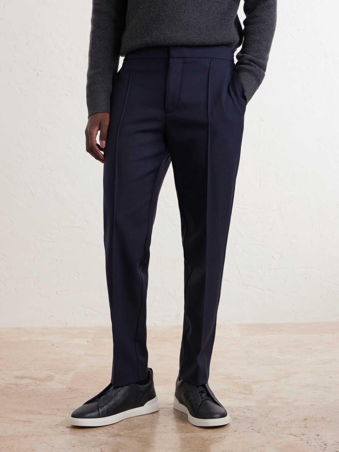 Zegna - Tapered Pleated Wool-Canvas Trousers - Blue